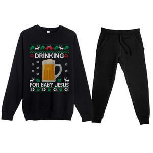 Ing Jesus Beer Lover Christian Ugly Christmas Gift Premium Crewneck Sweatsuit Set