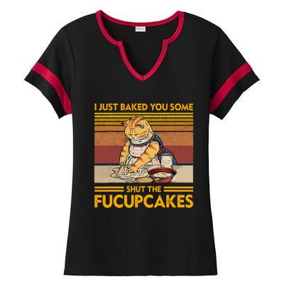 I Just Baked You Some Shut The Fucupcakes Retro Vintage Cat Ladies Halftime Notch Neck Tee