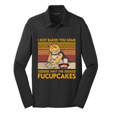 I Just Baked You Some Shut The Fucupcakes Retro Vintage Cat Silk Touch Performance Long Sleeve Polo