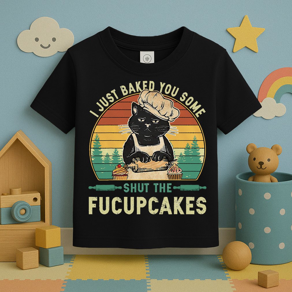 I Just Baked You Some Shut The Fucupcakes Vintage Retro Cat Toddler T-Shirt