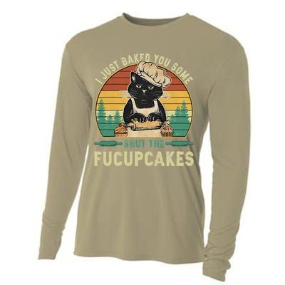 I Just Baked You Some Shut The Fucupcakes Vintage Retro Cat Cooling Performance Long Sleeve Crew