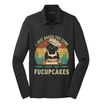 I Just Baked You Some Shut He Fucupcakes Vintage Retro Cat Silk Touch Performance Long Sleeve Polo