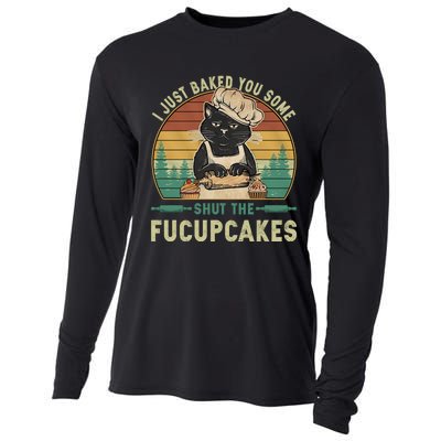 I Just Baked You Some Shut He Fucupcakes Vintage Retro Cat Cooling Performance Long Sleeve Crew