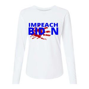 Impeach Joe Biden Bloody Handprint Womens Cotton Relaxed Long Sleeve T-Shirt