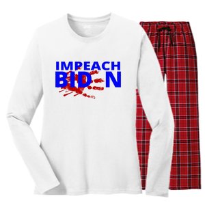 Impeach Joe Biden Bloody Handprint Women's Long Sleeve Flannel Pajama Set 