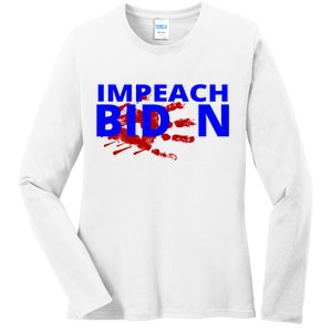 Impeach Joe Biden Bloody Handprint Ladies Long Sleeve Shirt