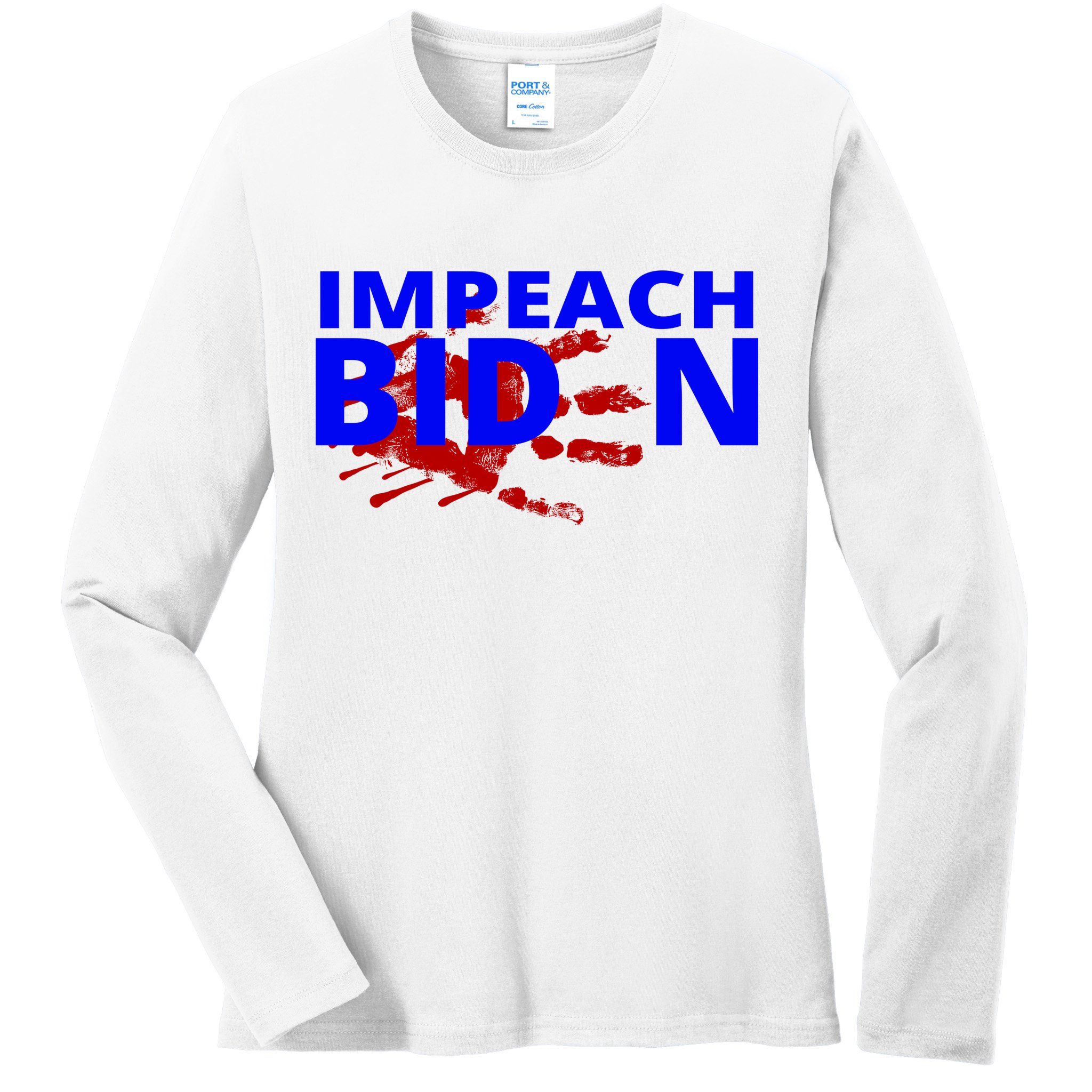 Impeach Joe Biden Bloody Handprint Ladies Long Sleeve Shirt