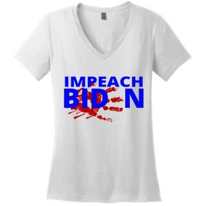 Impeach Joe Biden Bloody Handprint Women's V-Neck T-Shirt