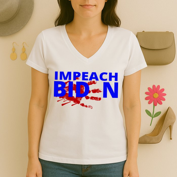 Impeach Joe Biden Bloody Handprint Women's V-Neck T-Shirt