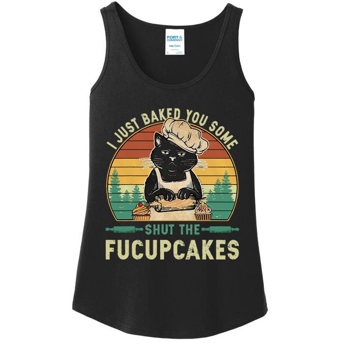 I Just Baked You Some Shut The Fucupcakes Vintage Retro Cat Ladies Essential Tank