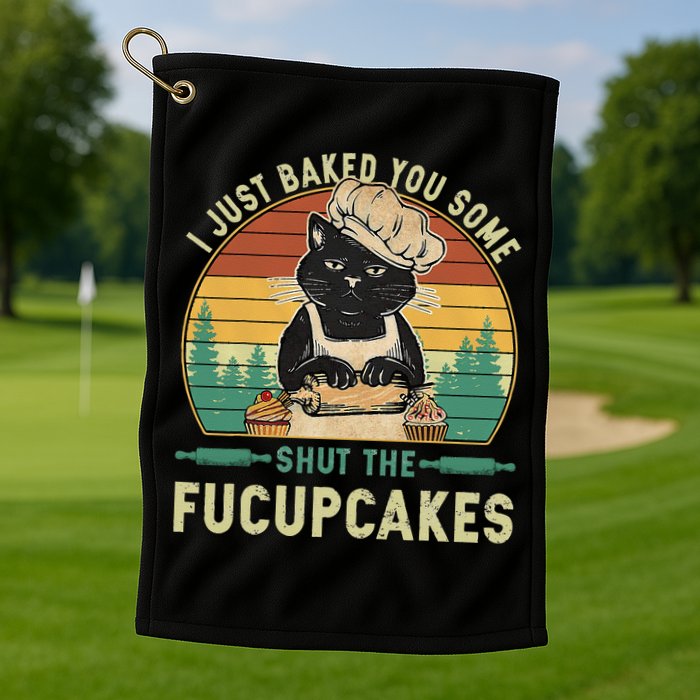 I Just Baked You Some Shut The Fucupcakes Vintage Retro Cat Golf Towel