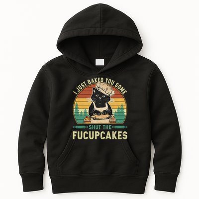 I Just Baked You Some Shut The Fucupcakes Vintage Retro Cat Kids Hoodie