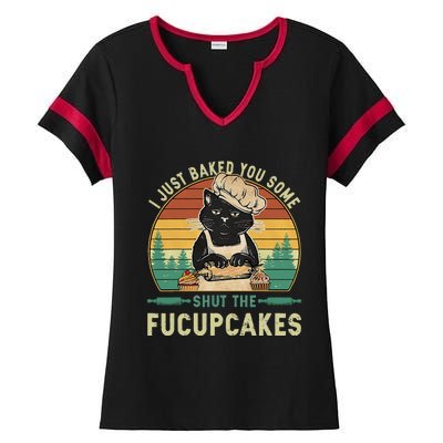 I Just Baked You Some Shut The Fucupcakes Vintage Retro Cat Ladies Halftime Notch Neck Tee