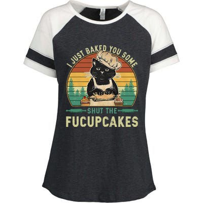 I Just Baked You Some Shut The Fucupcakes Vintage Retro Cat Enza Ladies Jersey Colorblock Tee