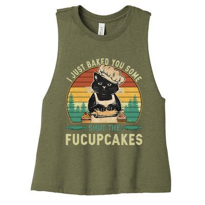 I Just Baked You Some Shut The Fucupcakes Vintage Retro Cat Women's Racerback Cropped Tank