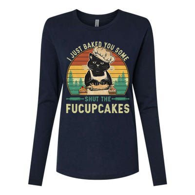 I Just Baked You Some Shut The Fucupcakes Vintage Retro Cat Womens Cotton Relaxed Long Sleeve T-Shirt