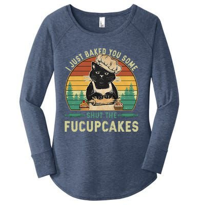 I Just Baked You Some Shut The Fucupcakes Vintage Retro Cat Women's Perfect Tri Tunic Long Sleeve Shirt