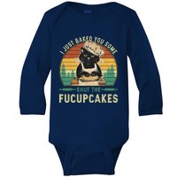 I Just Baked You Some Shut The Fucupcakes Vintage Retro Cat Baby Long Sleeve Bodysuit