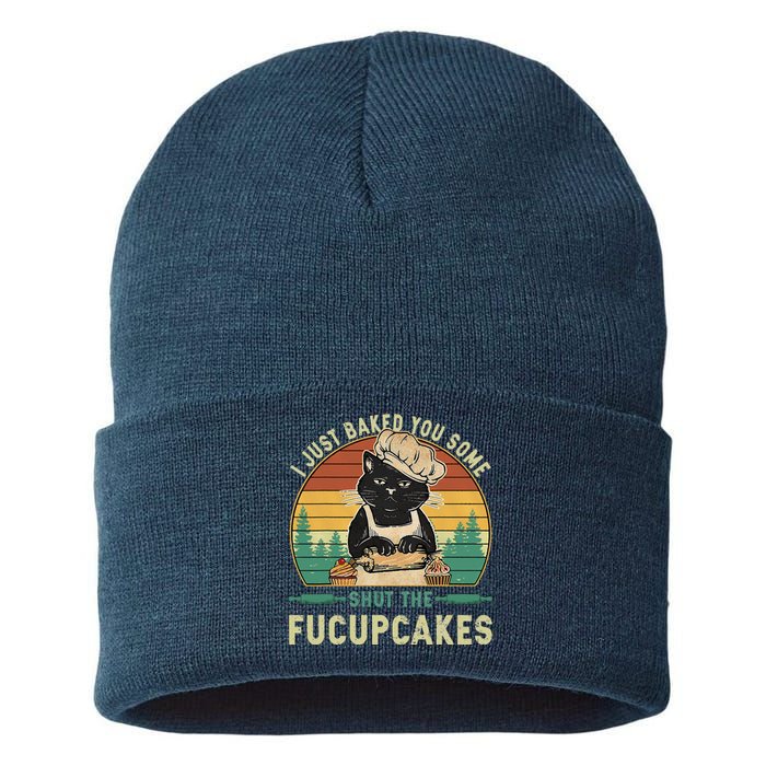 I Just Baked You Some Shut The Fucupcakes Vintage Retro Cat Sustainable Knit Beanie