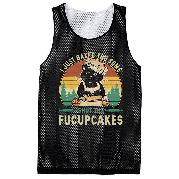 I Just Baked You Some Shut The Fucupcakes Vintage Retro Cat Mesh Reversible Basketball Jersey Tank