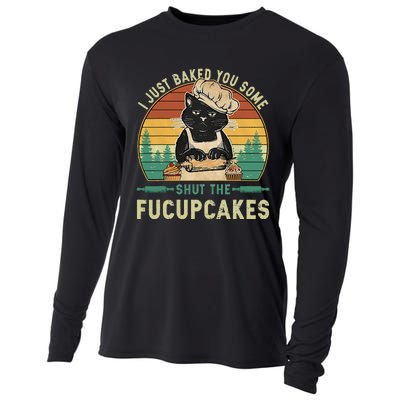 I Just Baked You Some Shut The Fucupcakes Vintage Retro Cat Cooling Performance Long Sleeve Crew