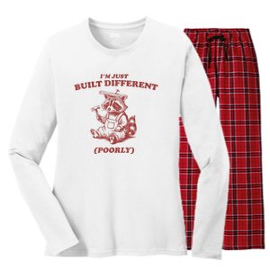 Im Just Built Different Poorly Funny Raccoon Trash Women's Long Sleeve Flannel Pajama Set 