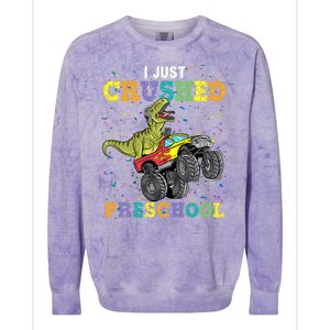 I Just Crushed PreSchool Dinosaur TRex Gaming Monster Truck Colorblast Crewneck Sweatshirt