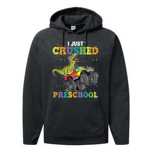 I Just Crushed PreSchool Dinosaur TRex Gaming Monster Truck Performance Fleece Hoodie