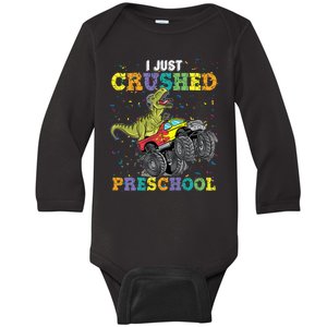 I Just Crushed PreSchool Dinosaur TRex Gaming Monster Truck Baby Long Sleeve Bodysuit