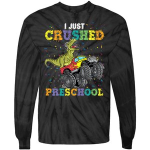 I Just Crushed PreSchool Dinosaur TRex Gaming Monster Truck Tie-Dye Long Sleeve Shirt