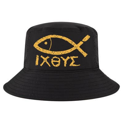 Ichthys Jesus Christ Son Of God Savior Ancient Fish Symbol Cool Comfort Performance Bucket Hat