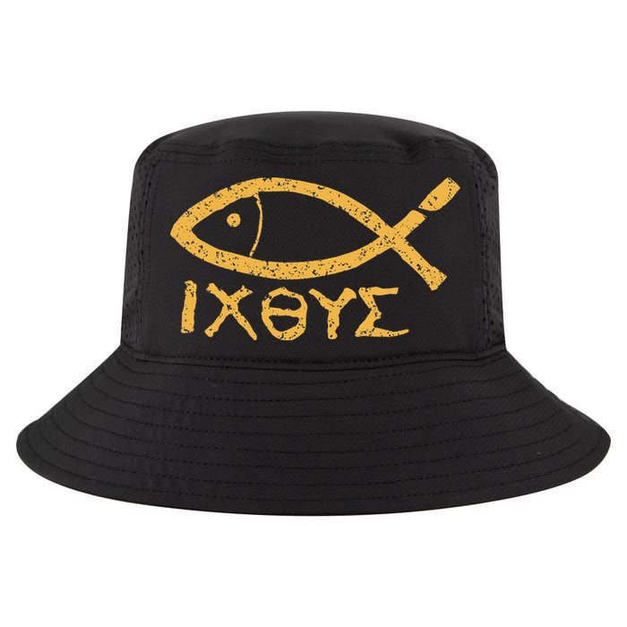 Ichthys Jesus Christ Son Of God Savior Ancient Fish Symbol Cool Comfort Performance Bucket Hat