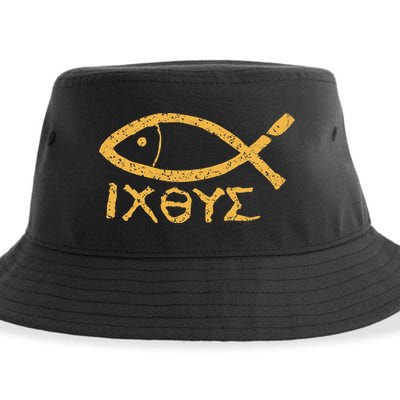 Ichthys Jesus Christ Son Of God Savior Ancient Fish Symbol Sustainable Bucket Hat