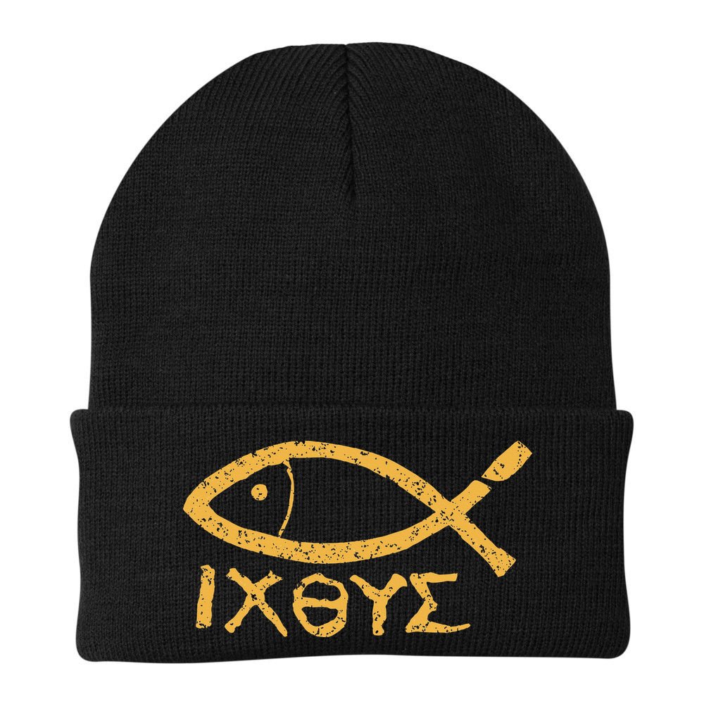 Ichthys Jesus Christ Son Of God Savior Ancient Fish Symbol Beanie