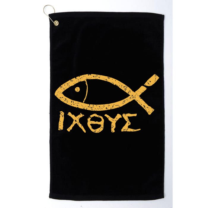 Ichthys Jesus Christ Son Of God Savior Ancient Fish Symbol Golf Towel