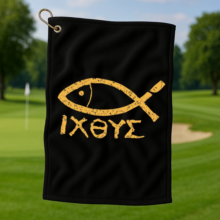 Ichthys Jesus Christ Son Of God Savior Ancient Fish Symbol Golf Towel