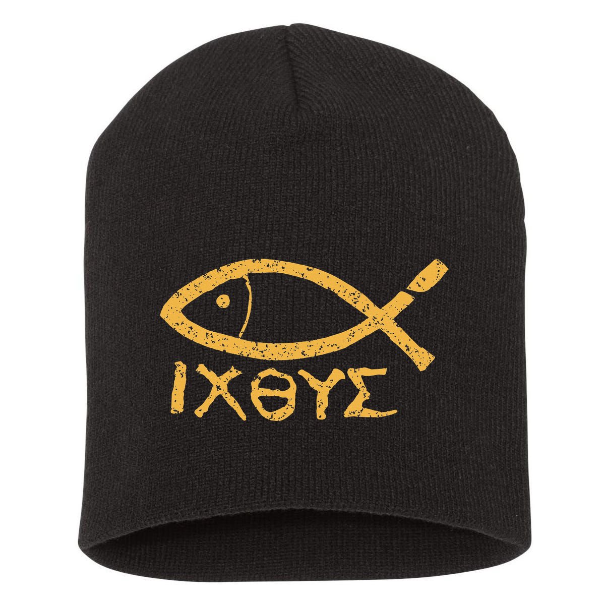 Ichthys Jesus Christ Son Of God Savior Ancient Fish Symbol Short Acrylic Beanie