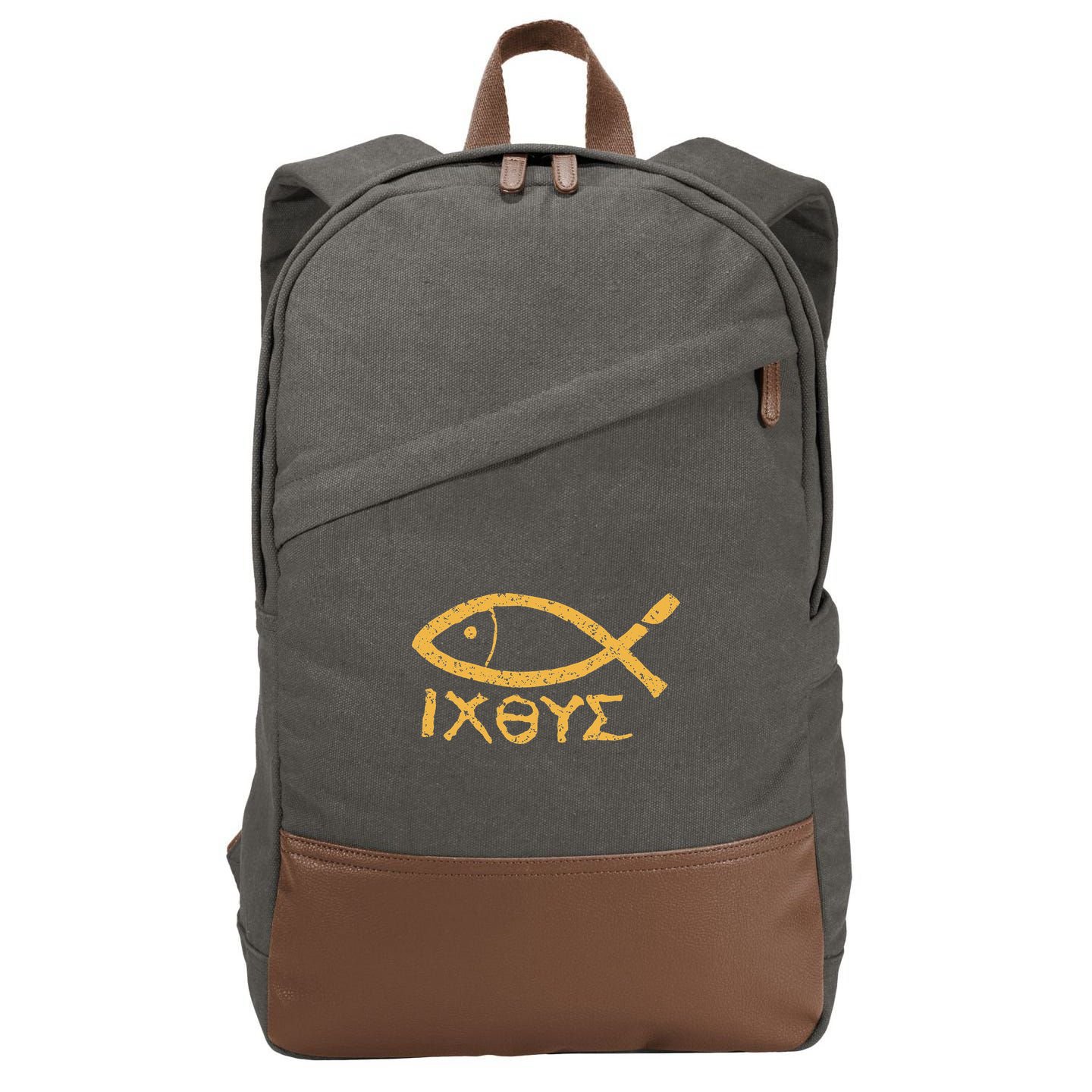 Ichthys Jesus Christ Son Of God Savior Ancient Fish Symbol Cotton Canvas Backpack