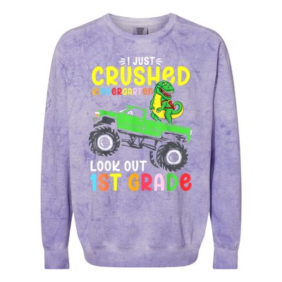 I Just Crushed Kindergarten Look Out First Grade Dinosaur Colorblast Crewneck Sweatshirt