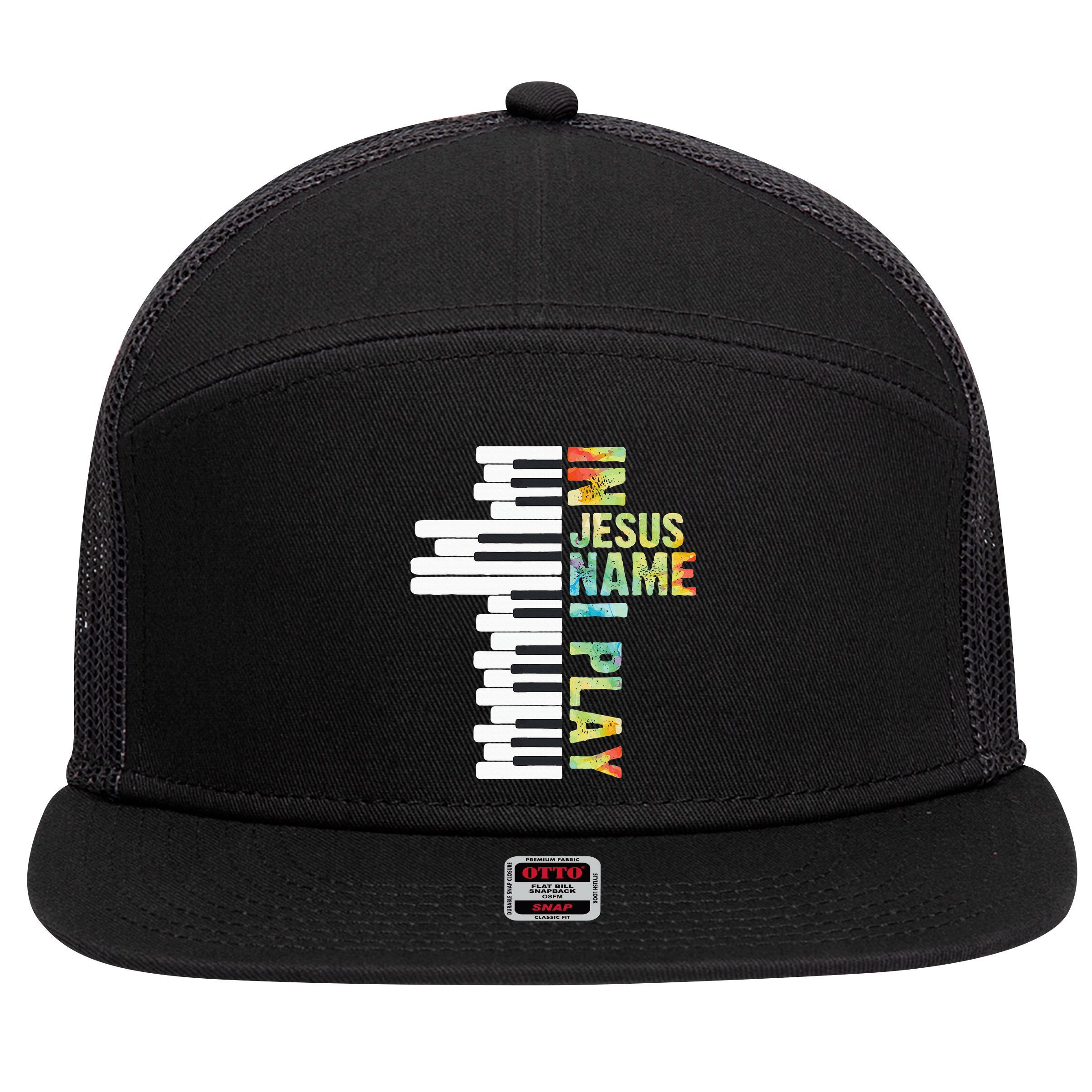 In Jesus Christian Name I Play Piano Music Vintage 7 Panel Mesh Trucker Snapback Hat
