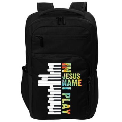 In Jesus Christian Name I Play Piano Music Vintage Impact Tech Backpack