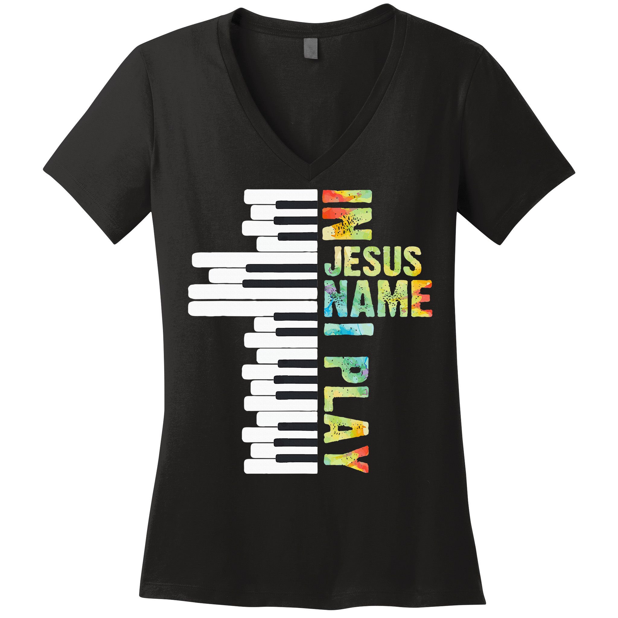 In Jesus Christian Name I Play Piano Music Vintage Women's V-Neck T-Shirt