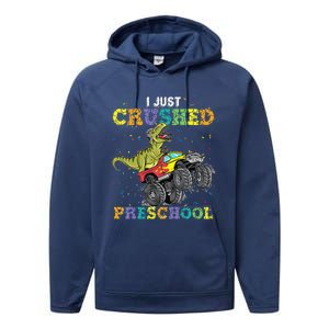 I Just Crushed PreSchool Dinosaur TRex Gaming Monster Truck Performance Fleece Hoodie