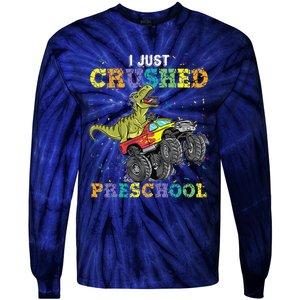 I Just Crushed PreSchool Dinosaur TRex Gaming Monster Truck Tie-Dye Long Sleeve Shirt