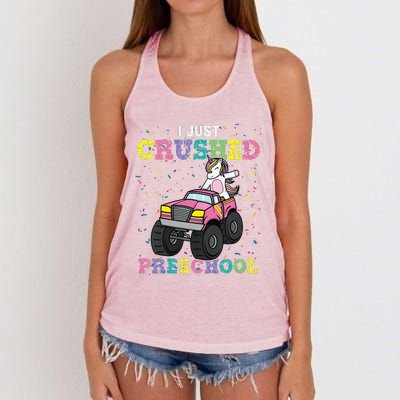 I Just Crushed PreSchool Unicorn Truck Graduation Women's Knotted Racerback Tank