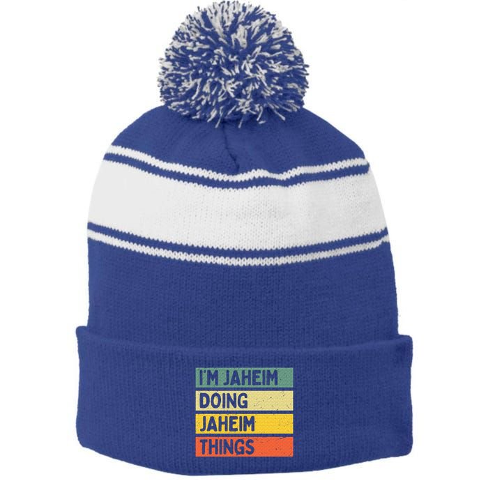 I'm Jaheim Doing Jaheim Things Funny Personalized Quote  Stripe Pom Pom Beanie
