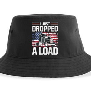 I Just Dropped A Load Funny Trucker American Flag Sustainable Bucket Hat