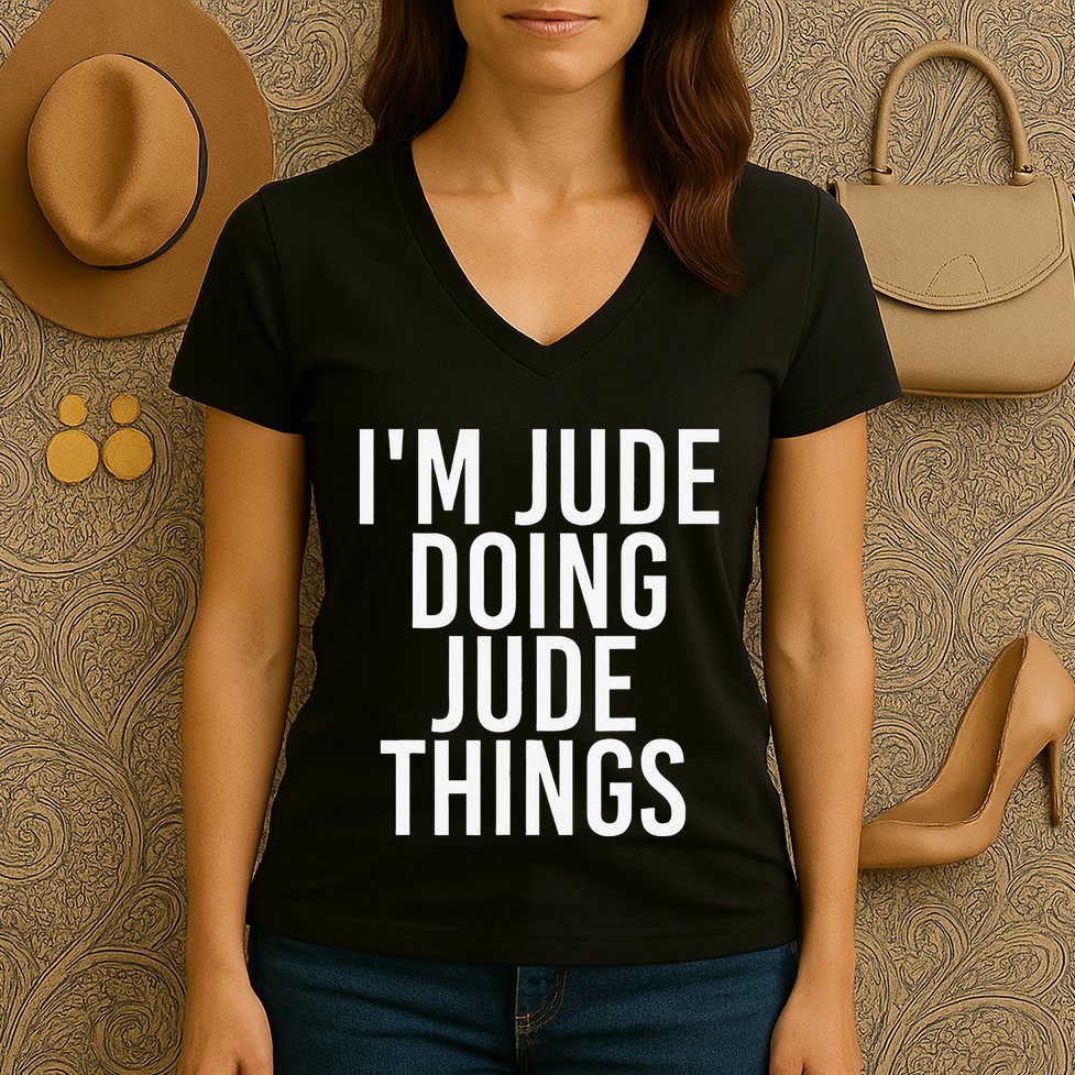 I'M JUDE DOING JUDE THINGS Funny Birthday Name Gift Idea Women's V-Neck T-Shirt