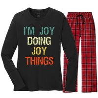 IM Joy Doing Joy Things Personalized First Name Gift Women's Long Sleeve Flannel Pajama Set 