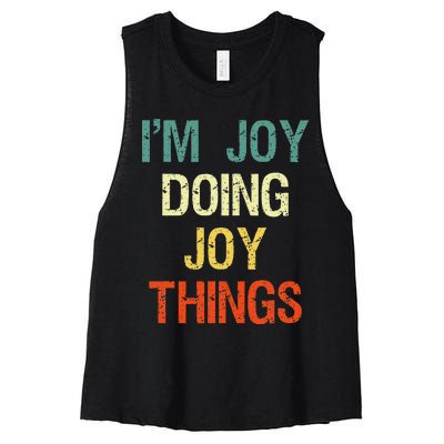 IM Joy Doing Joy Things Personalized First Name Gift Women's Racerback Cropped Tank